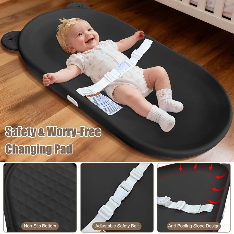 FLEUFAB Changing Pad, Wipeable Diaper Changing Pad with Safety Belt for Changing Table, Nursery, Dresser, EVA Non-Slip Baby Changing Table Pad, Black - Image 3